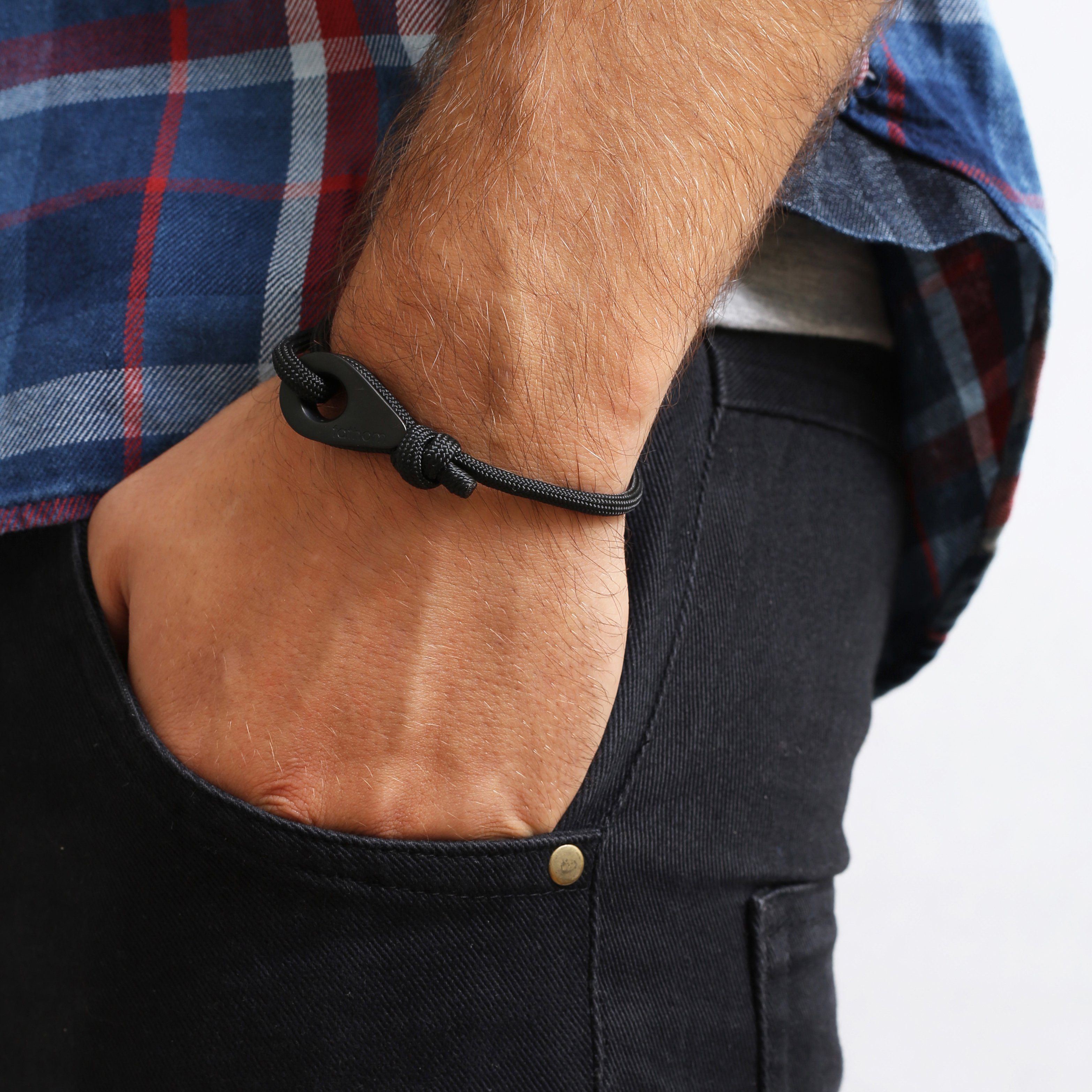ANTILLA Mens Womens Thimble Charm Bracelets Paracord Rope Wristbands Black Matte Black | Fathom Bracelets