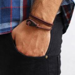 PORT SUDAN Distressed Leather Thimble Charm Bracelets Mens Womens Wrap Wristbands Brown Matte Black | Fathom Bracelets