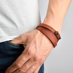 PORT SAMUI Leather Mens Womens Cuff Bracelets Designer Wrap Wristbands Antique Brown Matte Black | Fathom Bracelets