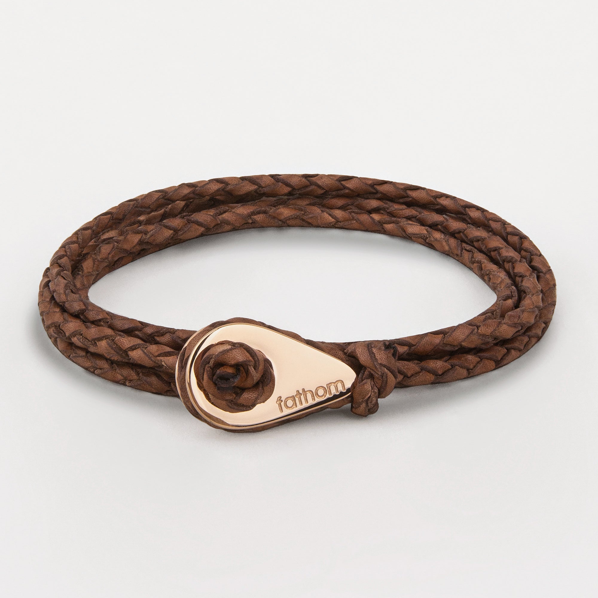 CALLAO Braided Leather Bracelets Thimble Charm Wrap Wristbands for Men Women Brown Four Wraps Rose Gold