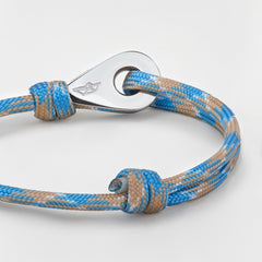HONG KONG Mens Womens Thimble Charm Bracelets Paracord Rope Wristbands Light Blue Beige Silver