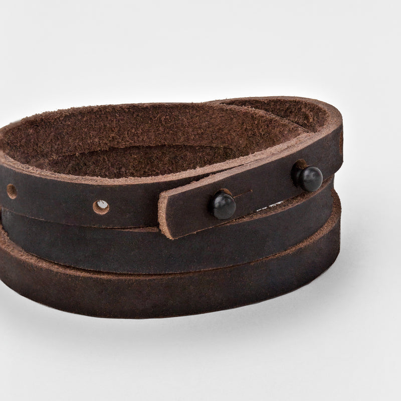 KLAIPEDA Leather Mens Womens Cuff Bracelets Designer Wrap Wristbands Dark Brown Matte Black