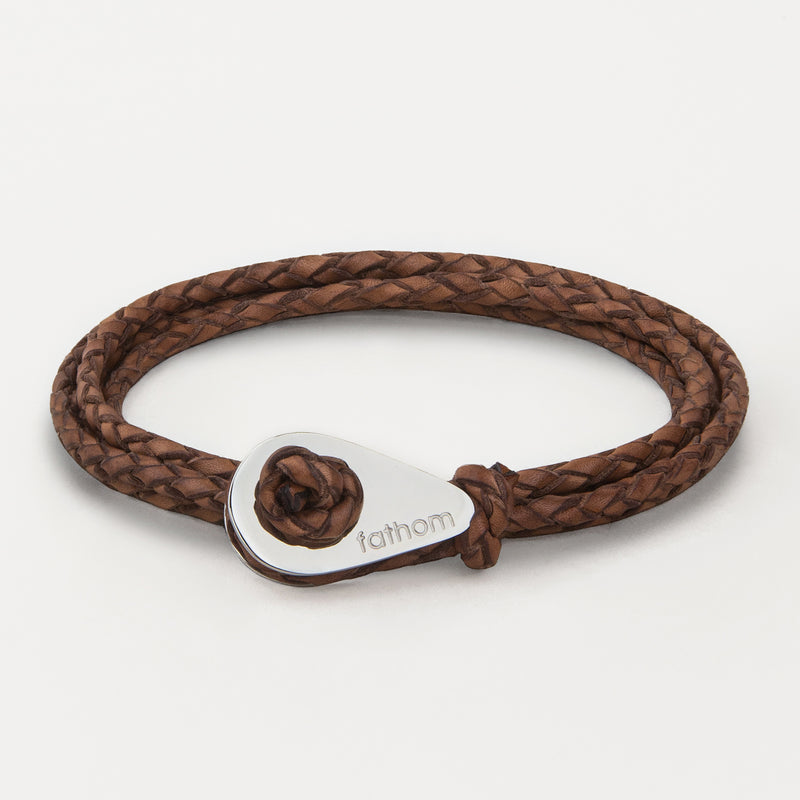 LILLESAND Braided Leather Bracelets Thimble Charm Wrap Wristbands for Men Women Brown Four Wraps Silver