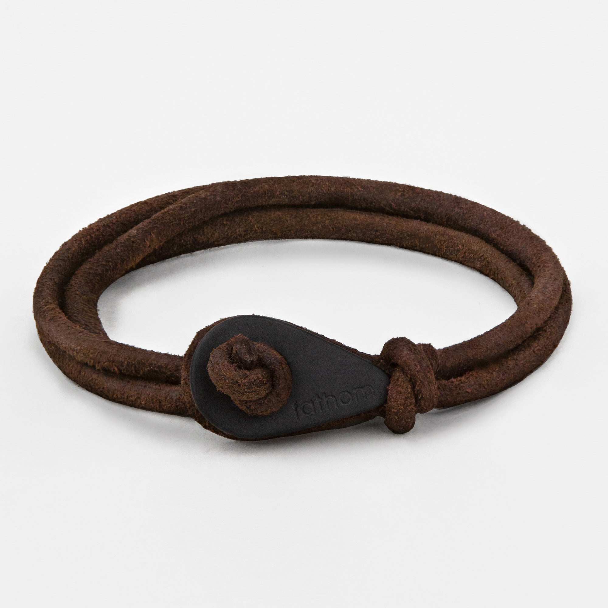 PORT SUDAN Distressed Leather Thimble Charm Bracelets Mens Womens Wrap Wristbands Brown Matte Black