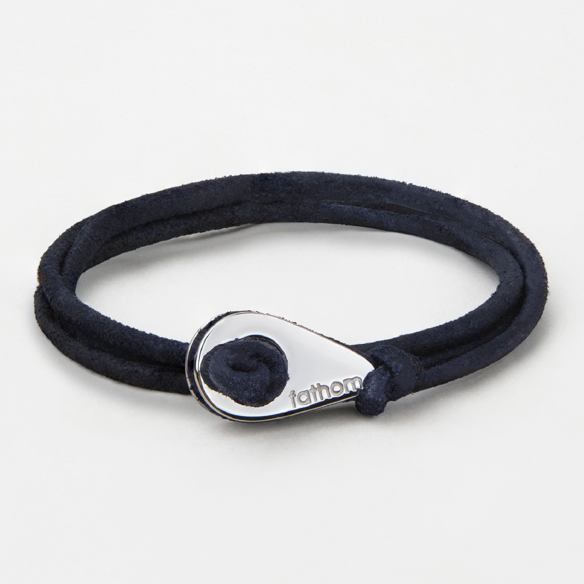 VERACRUZ Distressed Leather Thimble Charm Bracelets Mens Womens Wrap Wristbands Navy Blue Silver