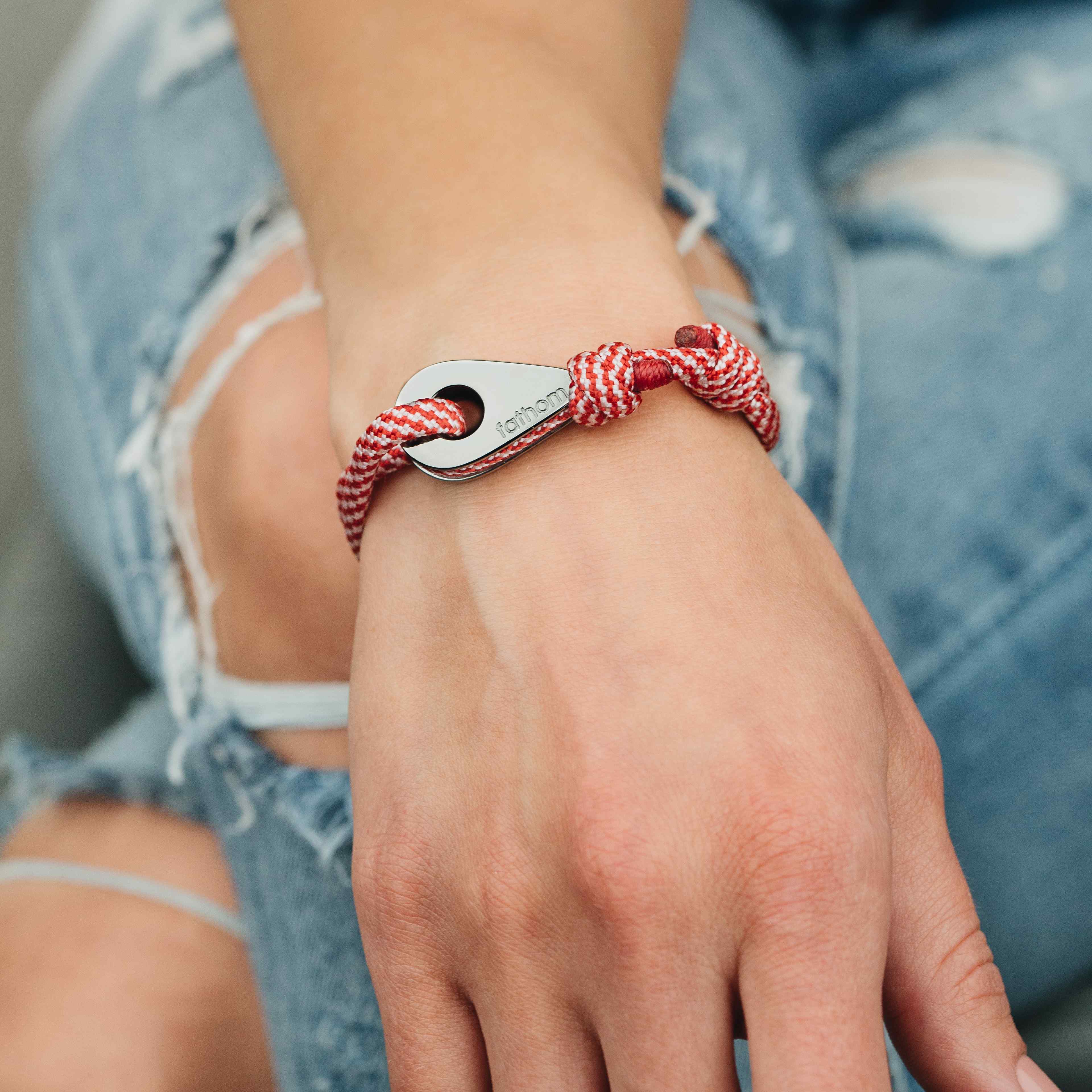 LONDONDERRY Mens Womens Thimble Charm Bracelets Paracord Rope Wristbands Red White Silver