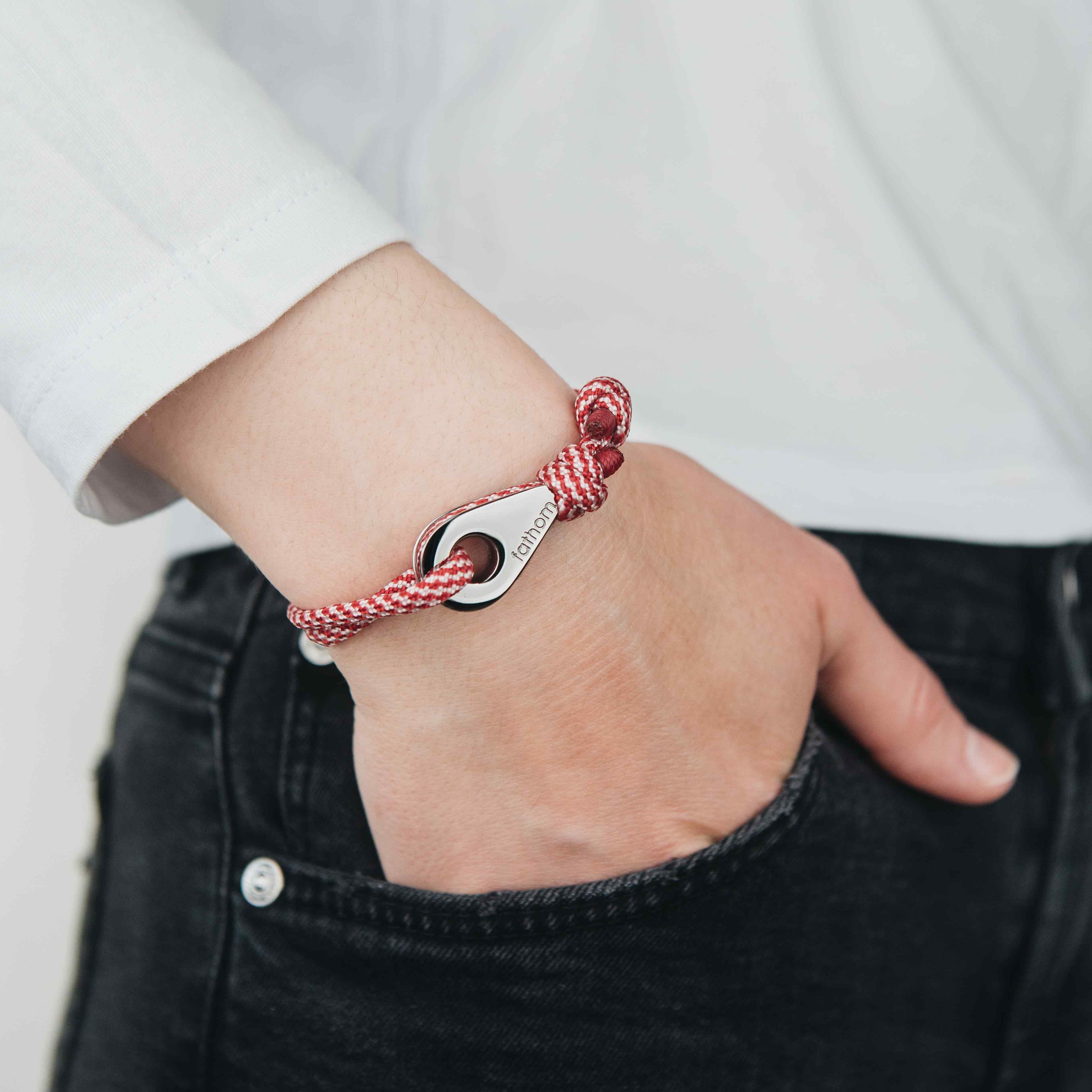 LONDONDERRY Mens Womens Thimble Charm Bracelets Paracord Rope Wristbands Red White Silver