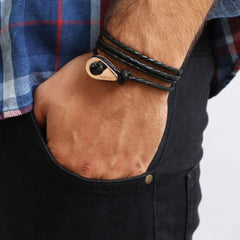 SAN CARLOS Braided Leather Bracelets Thimble Charm Wrap Wristbands for Men Women Black Four Wraps Rose Gold | Fathom Bracelets