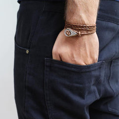 LILLESAND Braided Leather Bracelets Thimble Charm Wrap Wristbands for Men Women Brown Four Wraps Silver | Fathom Bracelets