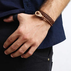 CALLAO Braided Leather Bracelets Thimble Charm Wrap Wristbands for Men Women Brown Four Wraps Rose Gold | Fathom Bracelets