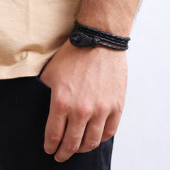 CAPE TOWN Braided Leather Bracelets Thimble Charm Wrap Wristbands for Men Women Black Four Wraps Matte Black | Fathom Bracelets