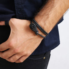 AOLA BAY Distressed Leather Thimble Charm Bracelets Mens Womens Wrap Wristbands Black Matte Black | Fathom Bracelets