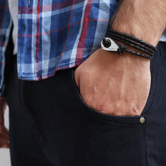 BJORN Braided Leather Bracelets Thimble Charm Wrap Wristbands for Men Women Dark Brown Four Wraps Silver | Fathom Bracelets