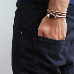 BRATSK Distressed Leather Thimble Charm Bracelets Mens Womens Wrap Wristbands Beige Matte Black | Fathom Bracelets