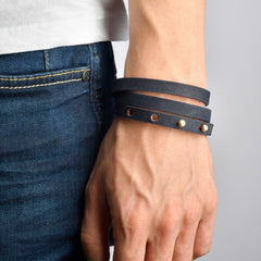 LA ROMANA Leather Mens Womens Cuff Bracelets Designer Wrap Wristbands Navy Blue Rose Gold | Fathom Bracelets