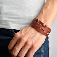 PORT MARIEL Leather Mens Womens Cuff Bracelets Designer Wrap Wristbands Antique Brown Rose Gold | Fathom Bracelets