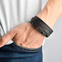 EAST PORT Leather Mens Womens Cuff Bracelets Designer Wrap Wristbands Black Matte Black | Fathom Bracelets