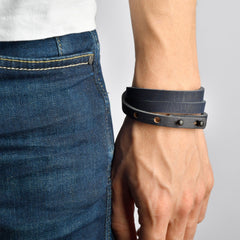 BORA-BORA Leather Mens Womens Cuff Bracelets Designer Wrap Wristbands Navy Blue Matte Black | Fathom Bracelets