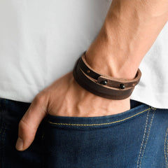 KLAIPEDA Leather Mens Womens Cuff Bracelets Designer Wrap Wristbands Dark Brown Matte Black | Fathom Bracelets