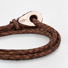CALLAO Braided Leather Bracelets Thimble Charm Wrap Wristbands for Men Women Brown Four Wraps Rose Gold