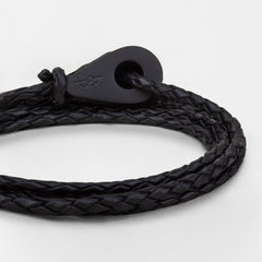 CAPE TOWN Braided Leather Bracelets Thimble Charm Wrap Wristbands for Men Women Black Four Wraps Matte Black