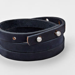 ITEA Leather Mens Womens Cuff Bracelets Designer Wrap Wristbands Navy Blue Silver