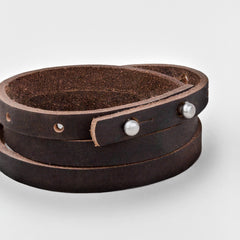 ST IVES Leather Mens Womens Cuff Bracelets Designer Wrap Wristbands Dark Brown Silver