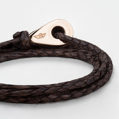 TABACO Braided Leather Bracelets Thimble Charm Wrap Wristbands for Men Women Dark Brown Four Wraps Rose Gold