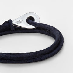 VERACRUZ Distressed Leather Thimble Charm Bracelets Mens Womens Wrap Wristbands Navy Blue Silver