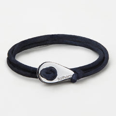 VERACRUZ Distressed Leather Thimble Charm Bracelets Mens Womens Wrap Wristbands Navy Blue Silver