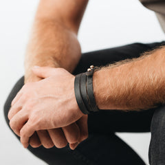 WEST PORT Leather Mens Womens Cuff Bracelets Designer Wrap Wristbands Black Rose Gold | Fathom Bracelets