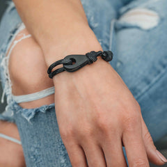 APIA Mens Womens Thimble Charm Bracelets Paracord Rope Wristbands Black Grey Matte Black