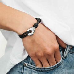 LISBON Mens Womens Thimble Charm Bracelets Paracord Rope Wristbands Black Silver