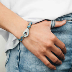 HONG KONG Mens Womens Thimble Charm Bracelets Paracord Rope Wristbands Light Blue Beige Silver