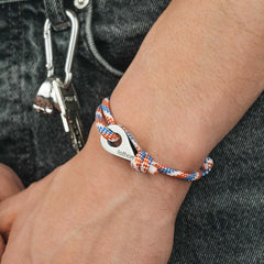 LA SPEZIA Mens Womens Thimble Charm Bracelets Paracord Rope Wristbands Red Blue White Silver